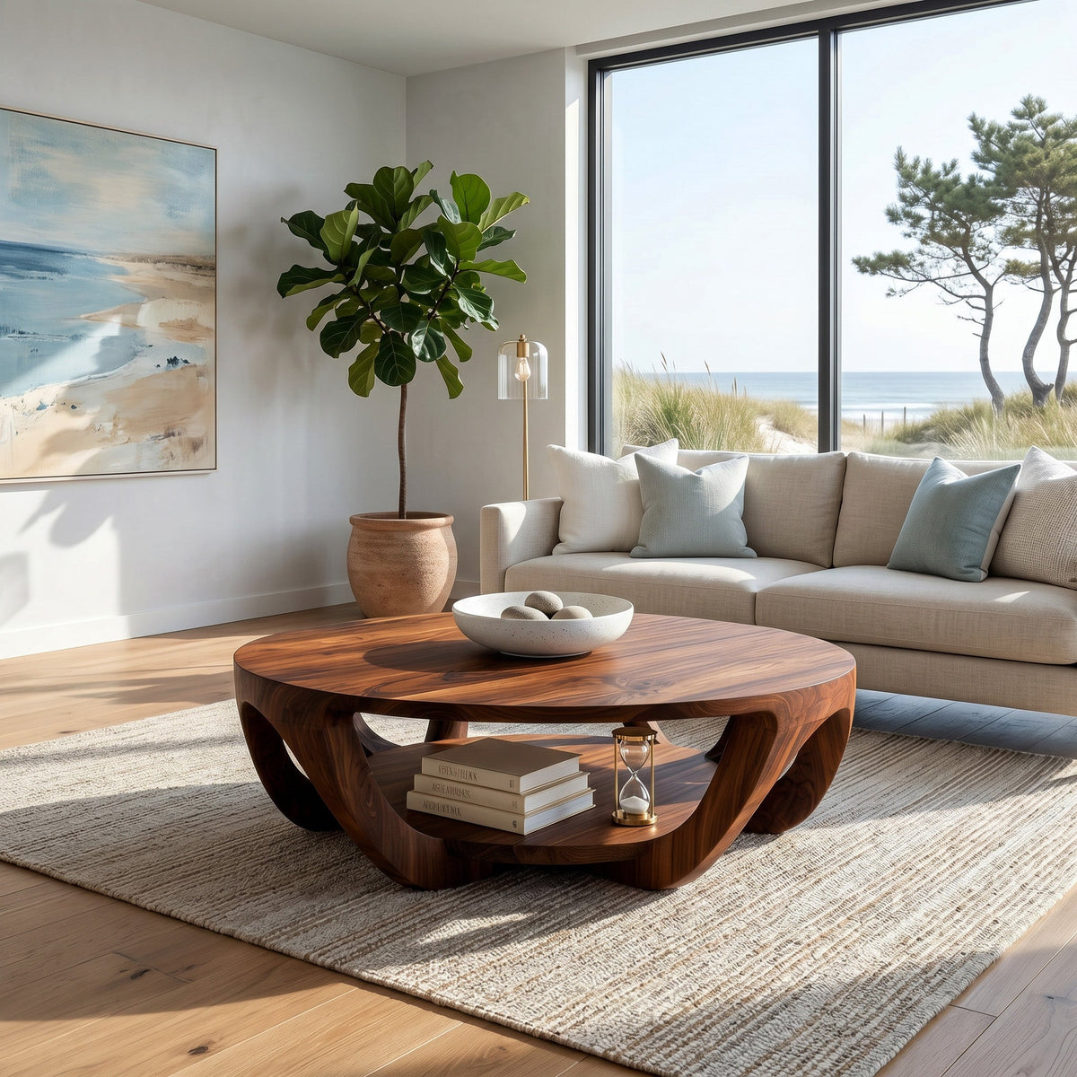 Modern Round Coffee Table With Shelving For Living Room
