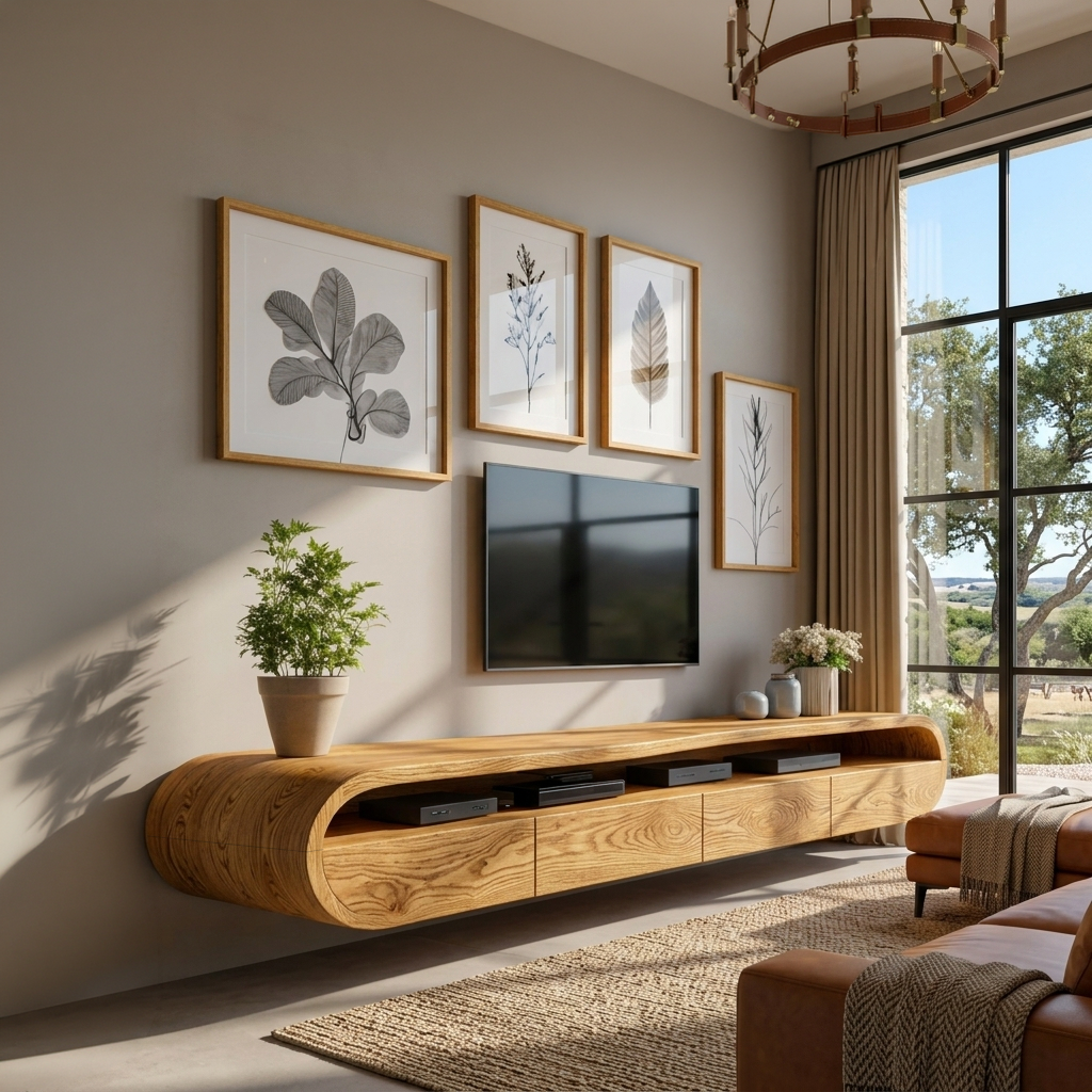 Modern Floating TV Console With Rounded Design For Living Room
