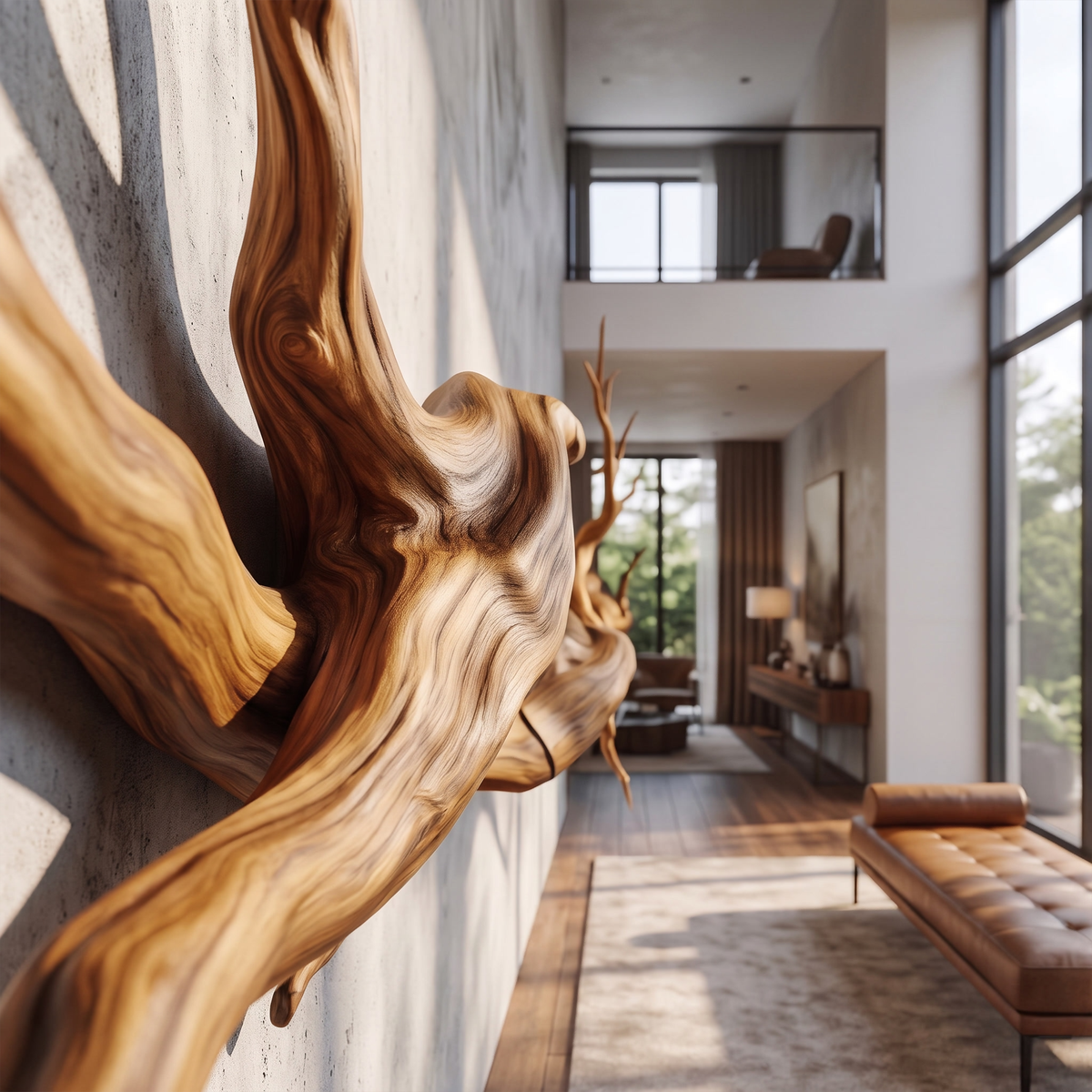 Natural Vine Carved Solid Wood Wall Sculpture Modern Decor