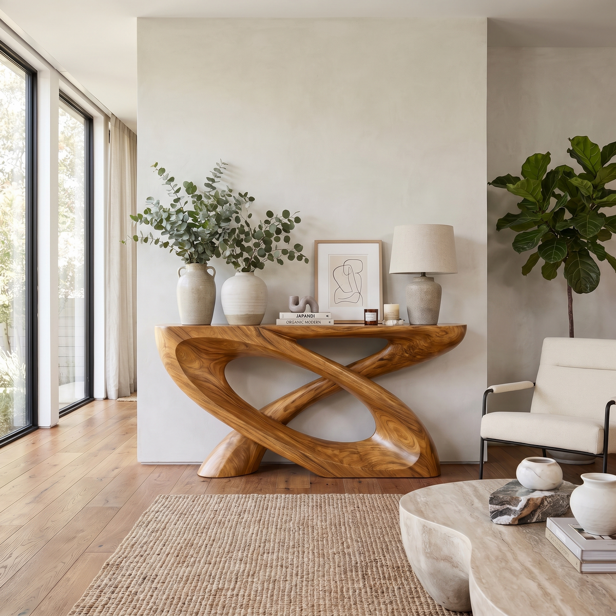Veylora Sculpted Solid Wood Console Table