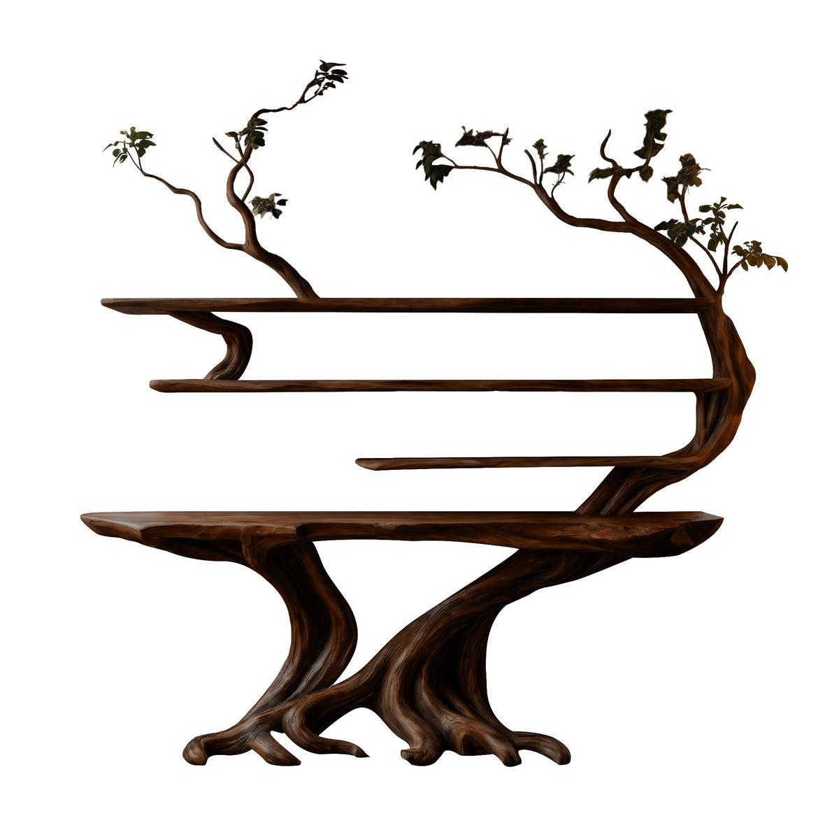 Vaelorin Sculpted Solid Wood Console Table With Shelves