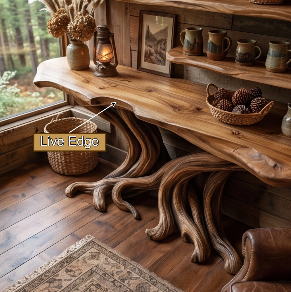 Vaelorin Sculpted Solid Wood Console Table With Shelves