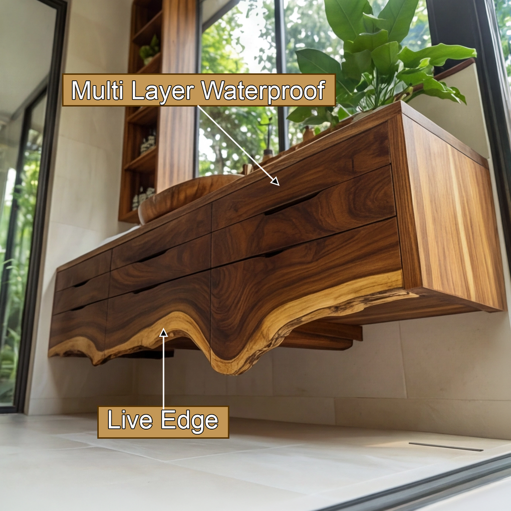 Virella Live Edge Solid Wood Floating Bathroom Vanity With Drawers